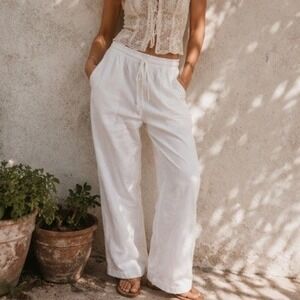 Linen Wide Leg White Pants XL Beach Minimalist Capsule Boho Lagenlook Summer 90s